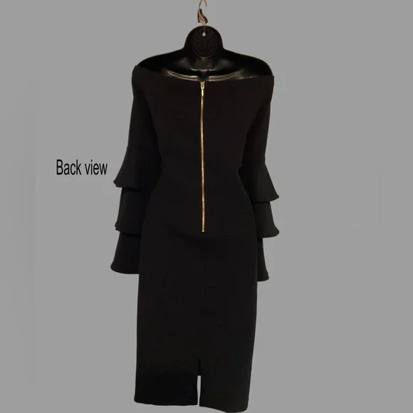 Chic Black Off the Shoulder Layered Sleeve Dress - Picture 2 of 2